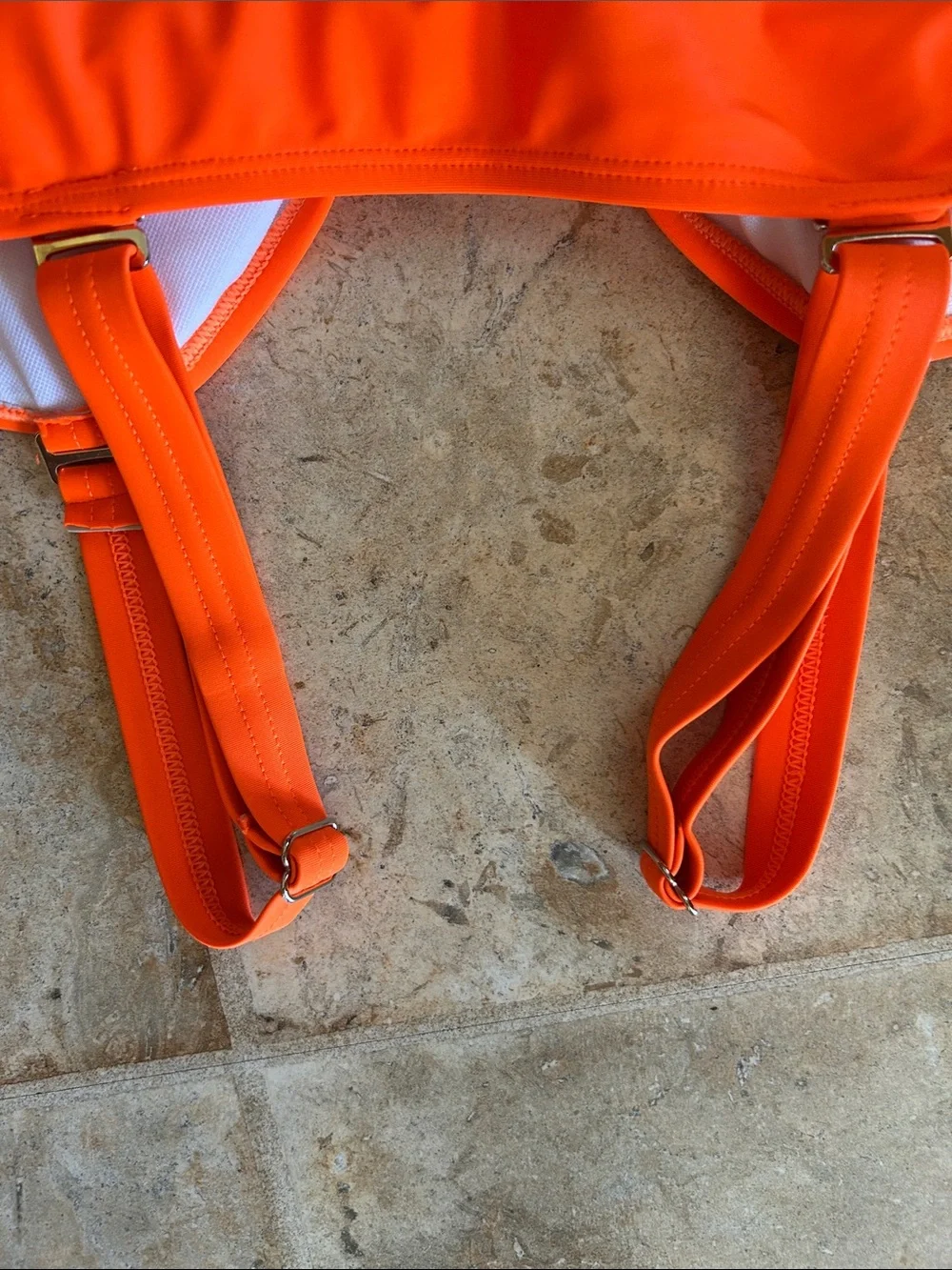 Women’s Orange Swim Suit with High-Waist Bottoms